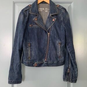Vintage Gap moto style denim jacket XS med wash motorcycle jean jacket